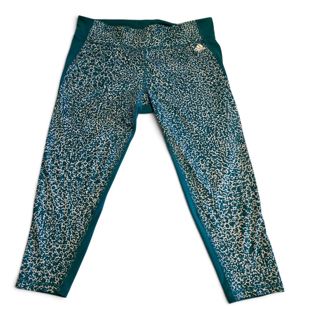 Adidas Climalite Womens XL Teal Leopard Print Capri Leggings Activewear Pants
